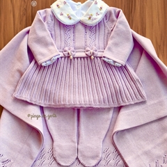 Saída Maternidade Tricot Bordada 4 Peças Amorinha