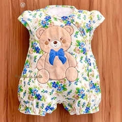 Romper Algodão Floral Bordado Ursinha Flora