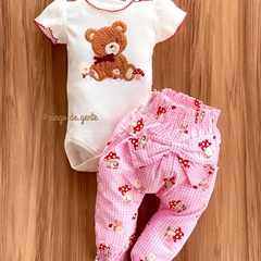 Conjunto Body Bordado e Calça Cogumelos Ursinha Bella