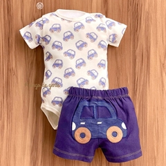 Conjunto Body e Short Bordado Fofinho Bumbum Cars