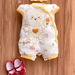 Romper Algodão Floral Bordado Ursinha Valen