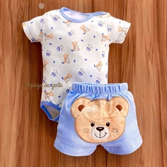 Conjunto Body e Short Bordado Fofinho Ursinho Valentin