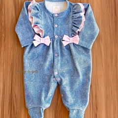 Macacão Algodão Jeans Bordado Bumbum Ursinha Lily