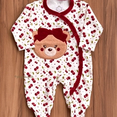 Macacão Algodão Abertura Quimono Bordado Ursinha Cherry