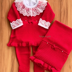 Saída Maternidade Tricot Bordada 4 Peças Algodão Doce