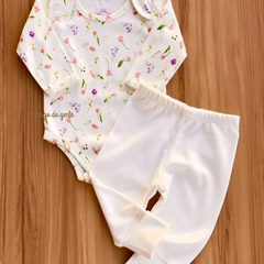 Conjunto Body Floral e Calça Algodão Egípcio Jasmin