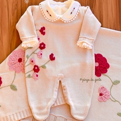 Saída Maternidade Tricot Bordada 3 Peças Florale