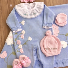 Saída Maternidade Tricot Bordada 3 Peças Florale