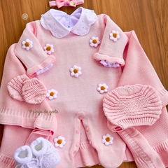 Saída Maternidade Tricot Bordada Personalizada 3 Peças Daisy