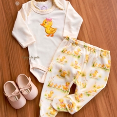 Conjunto Body Bordado e Calça Algodão Canelado Patinha Mafê